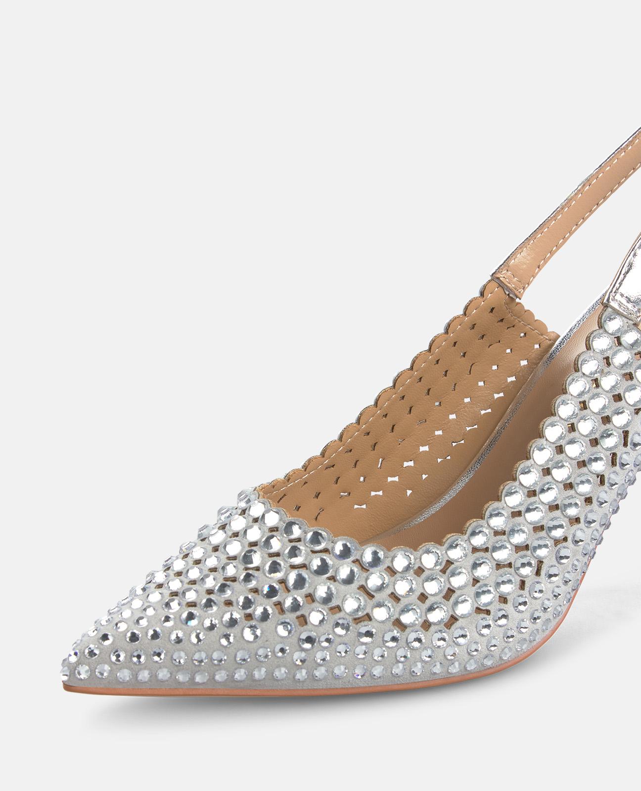Sapatos de Salto com Tira Coberta de Pedraria Prata-5