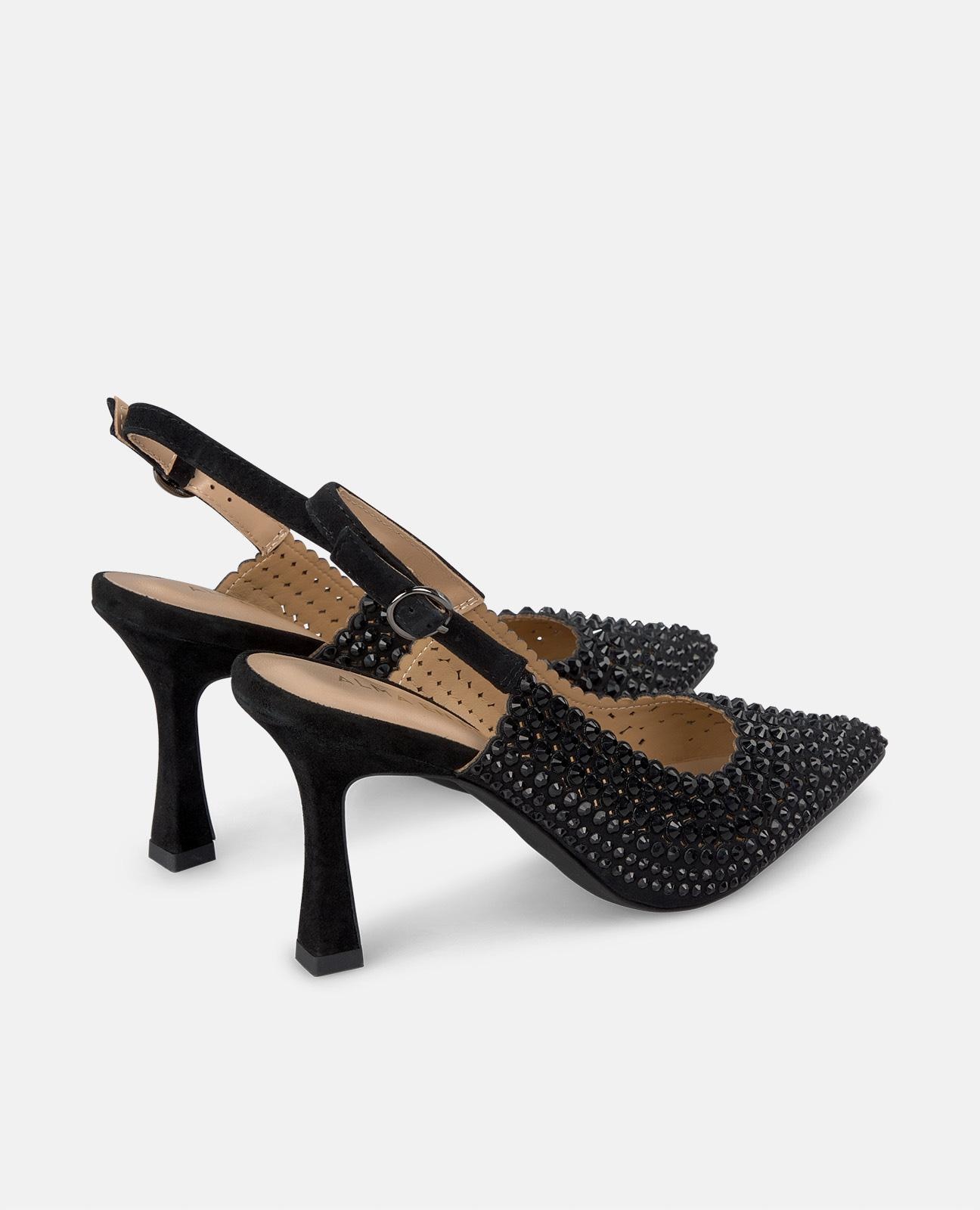 Sapatos de Salto Cobertos de Pedraria e Fecho de Fivela Preto-3