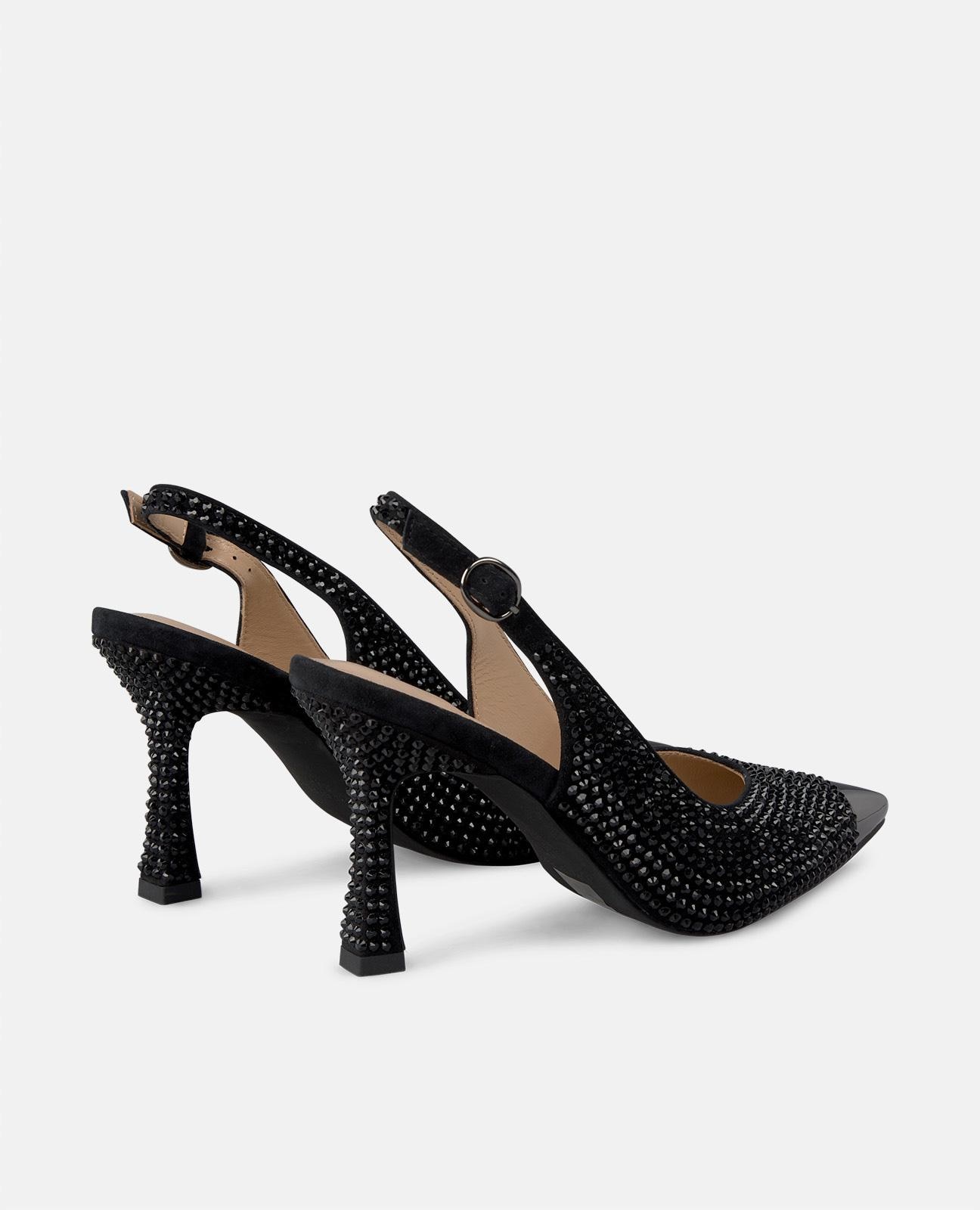 Sapatos de Salto Cobertos de Pedraria com Detalhe Metalizado Preto-3