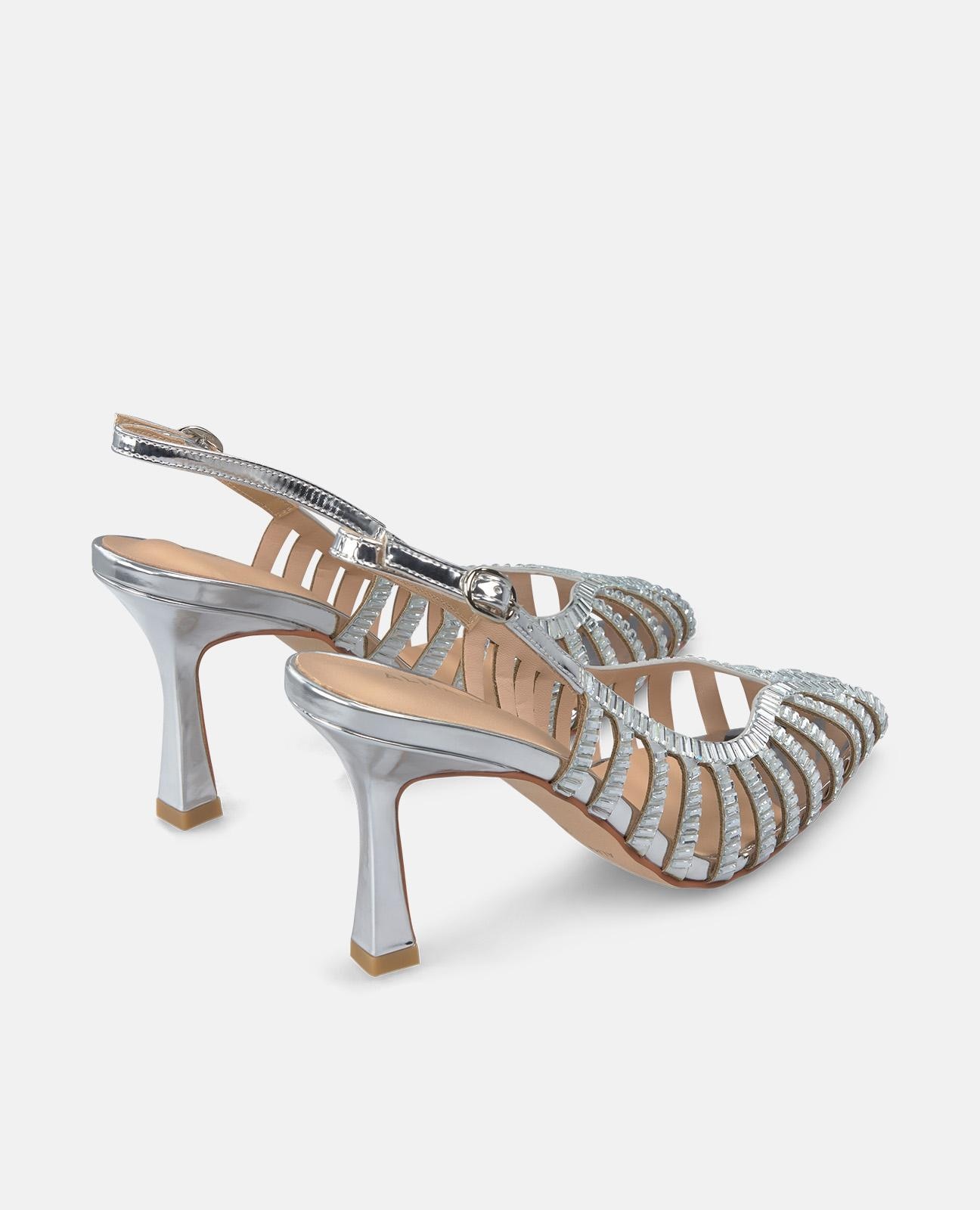 Sapatos de Salto com a Biqueira Pontiaguda Efeito Cristal Prata-3