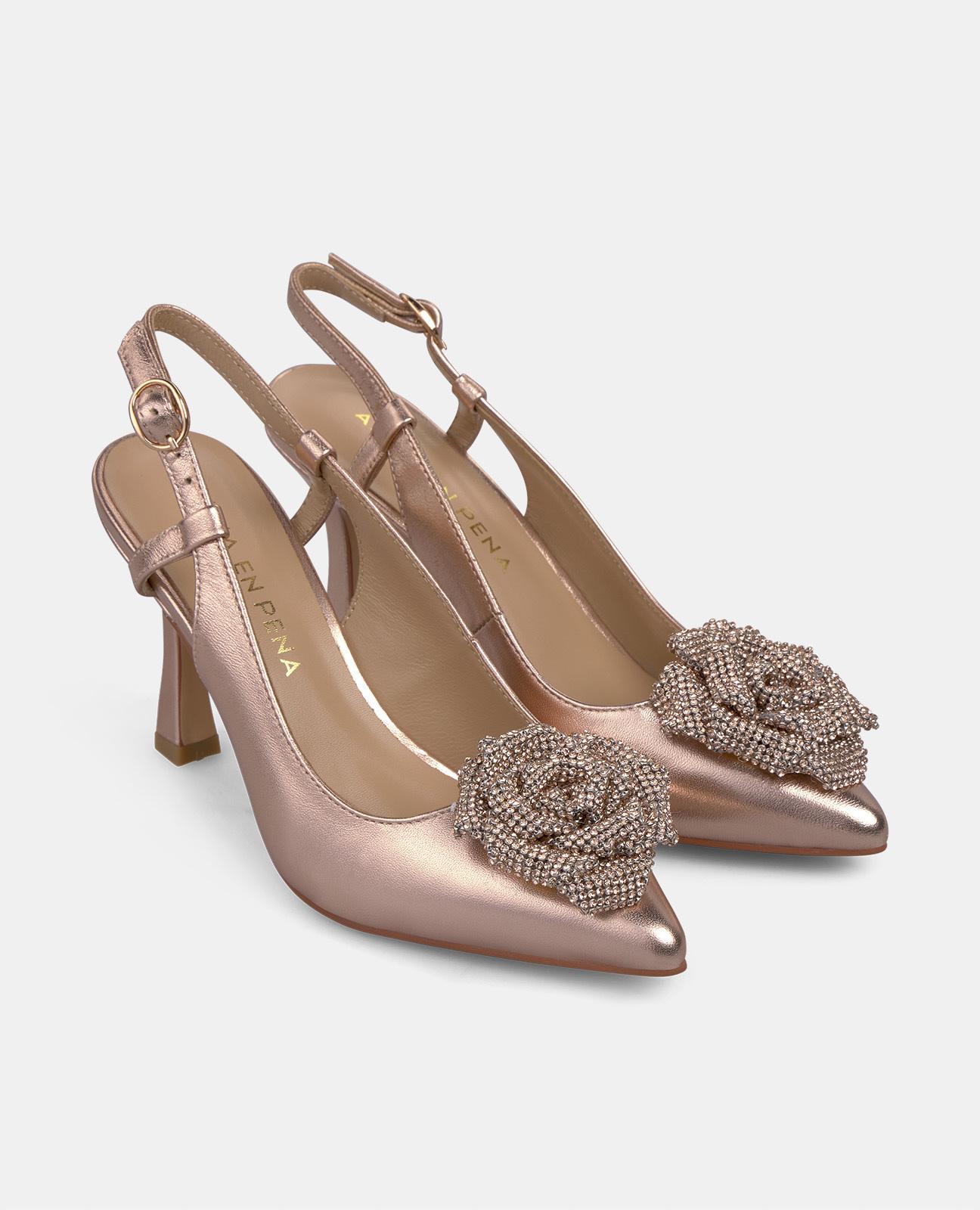 Sapatos de Salto com Adorno de Flor e Fecho de Fivela Rosa-2
