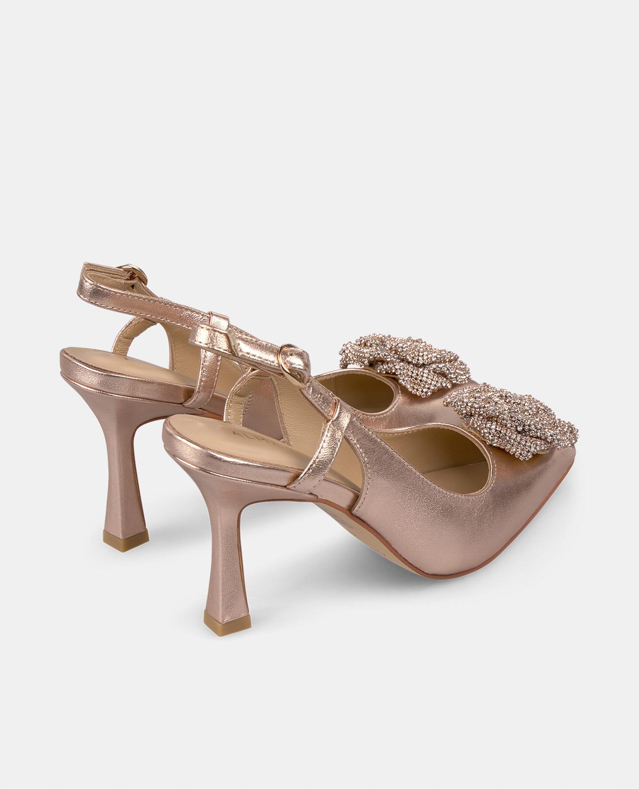 Sapatos de Salto com Adorno de Flor e Fecho de Fivela Rosa-3