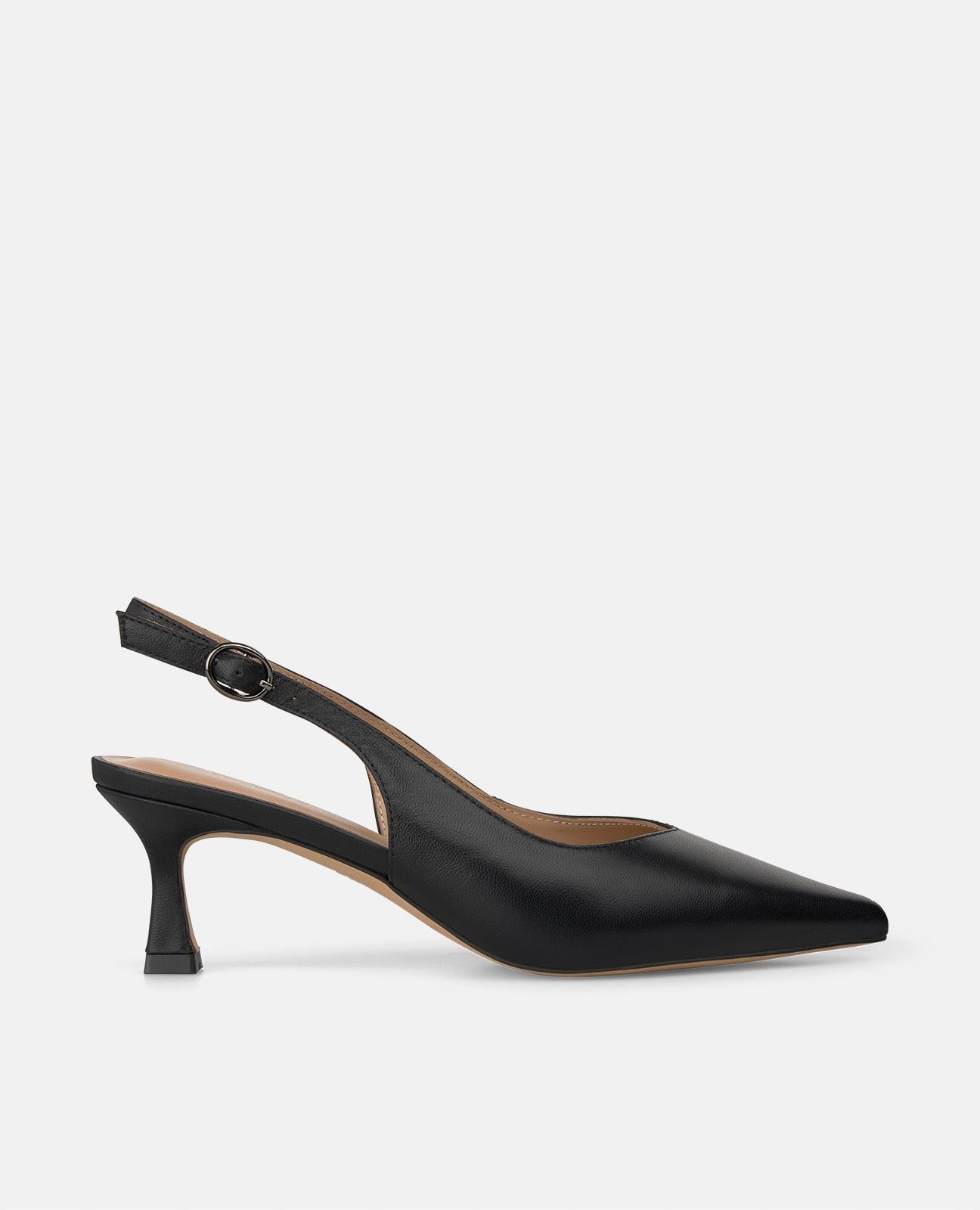 Sapatos de Salto em Pele com o Calcanhar Aberto e Fecho de Fivela Preto-1