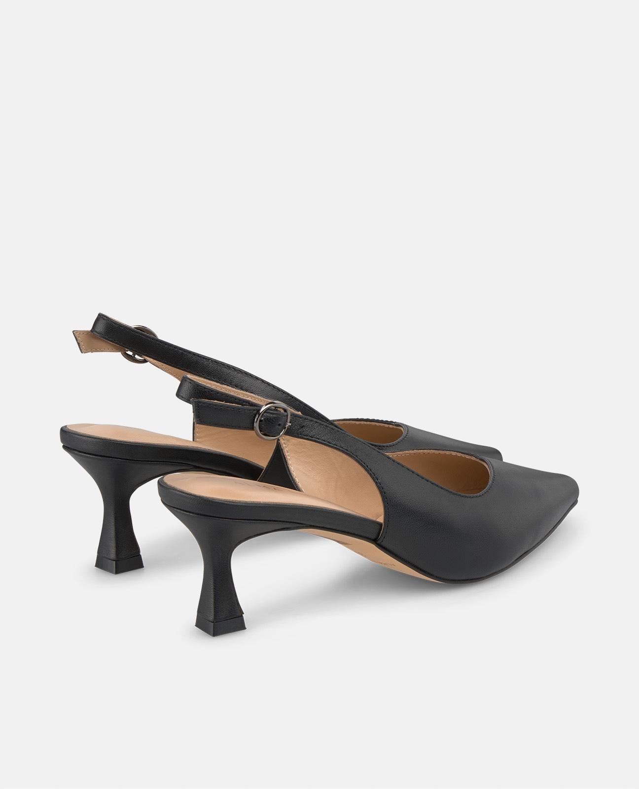 Sapatos de Salto em Pele com o Calcanhar Aberto e Fecho de Fivela Preto-3