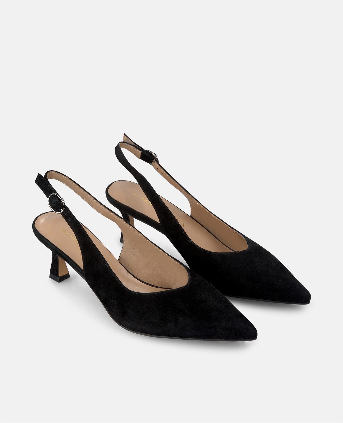 Sapatos de Salto com o Calcanhar Aberto e Fecho com Fivela Preto-2