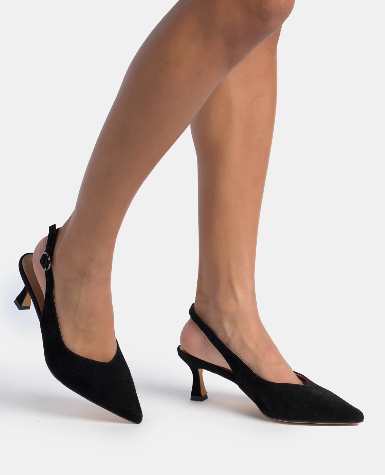 Sapatos de Salto com o Calcanhar Aberto e Fecho com Fivela Preto-4