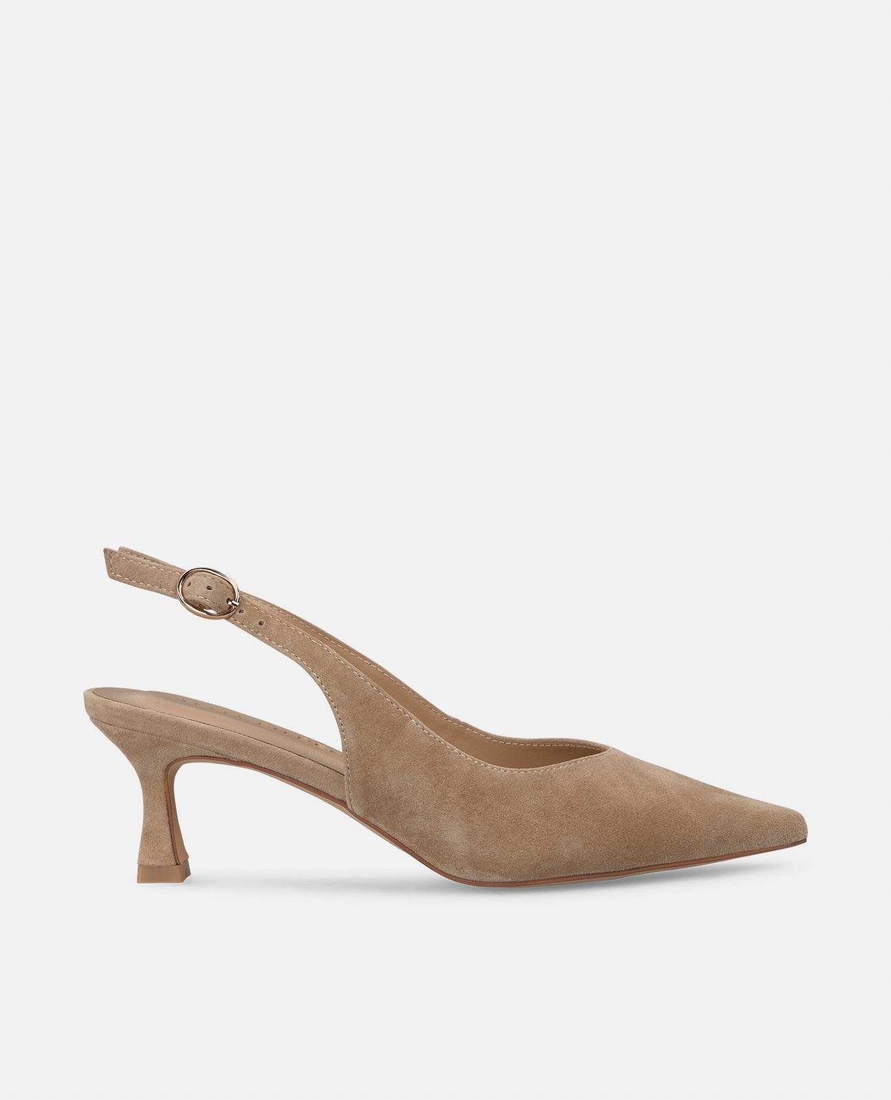 Sapatos de Salto com o Calcanhar Aberto e Fecho com Fivela Castanho-claro-1