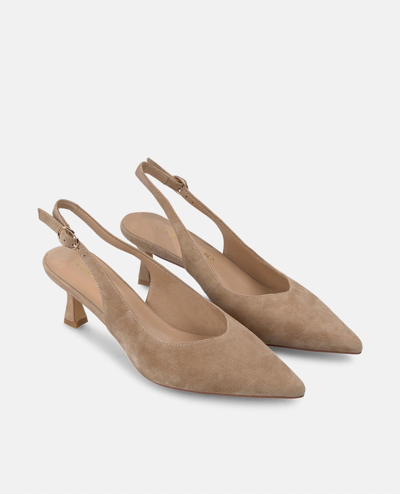 Sapatos de Salto com o Calcanhar Aberto e Fecho com Fivela Castanho-claro-2