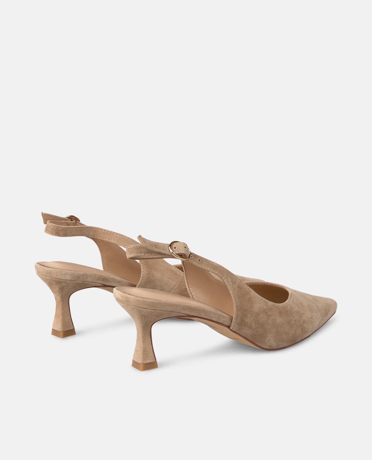 Sapatos de Salto com o Calcanhar Aberto e Fecho com Fivela Castanho-claro-3