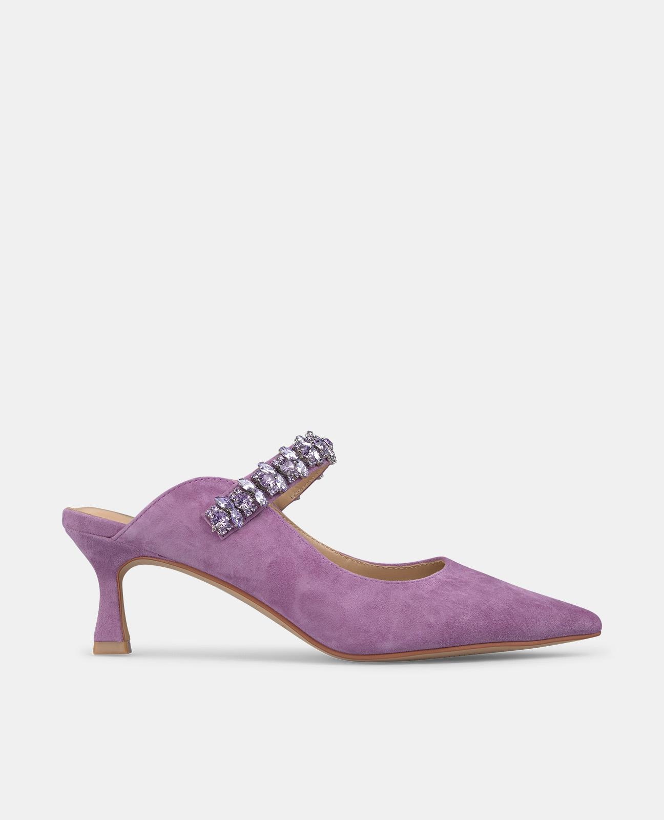 Sapatos de Salto em Pele com o Calcanhar Aberto Roxo-1