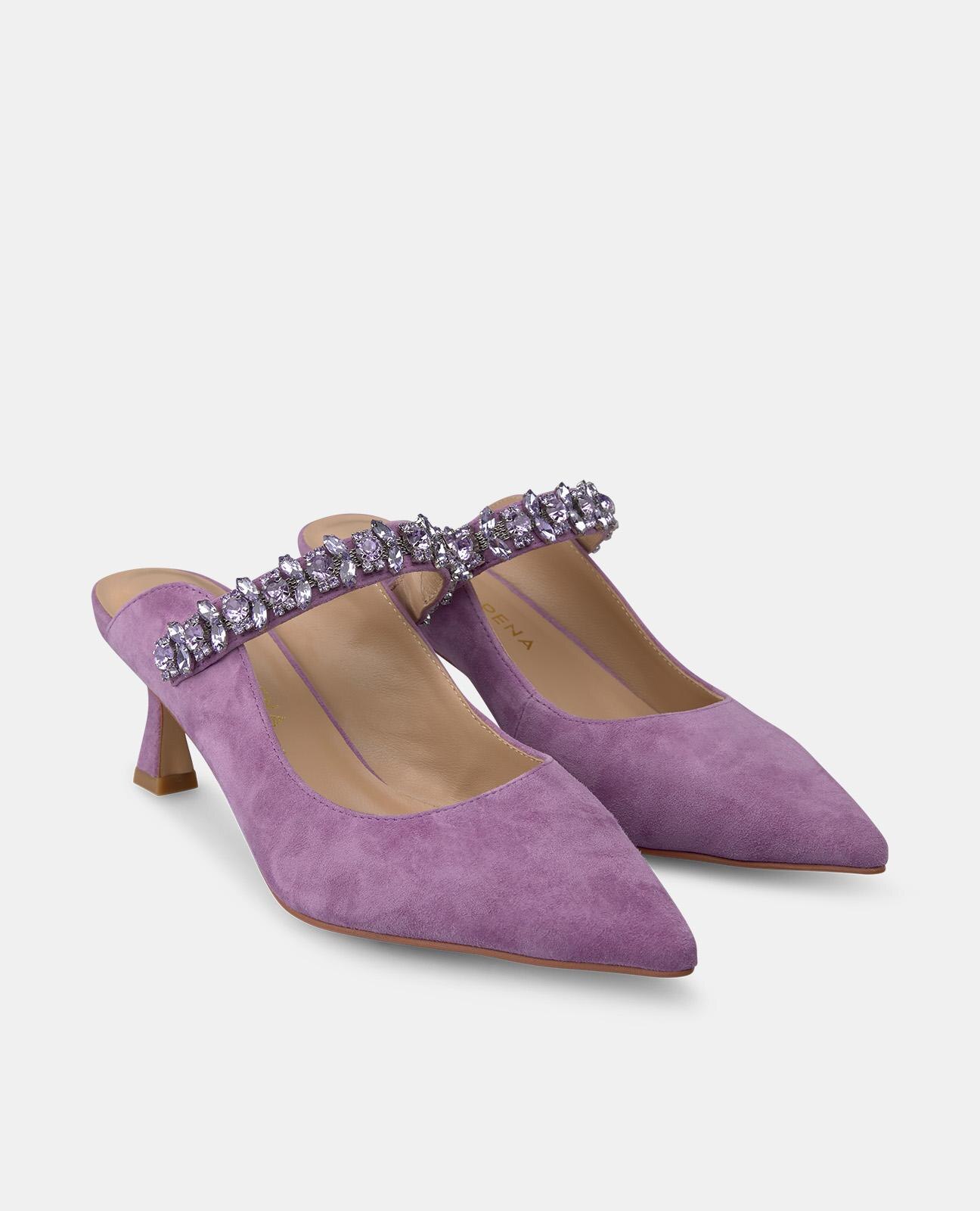 Sapatos de Salto em Pele com o Calcanhar Aberto Roxo-2