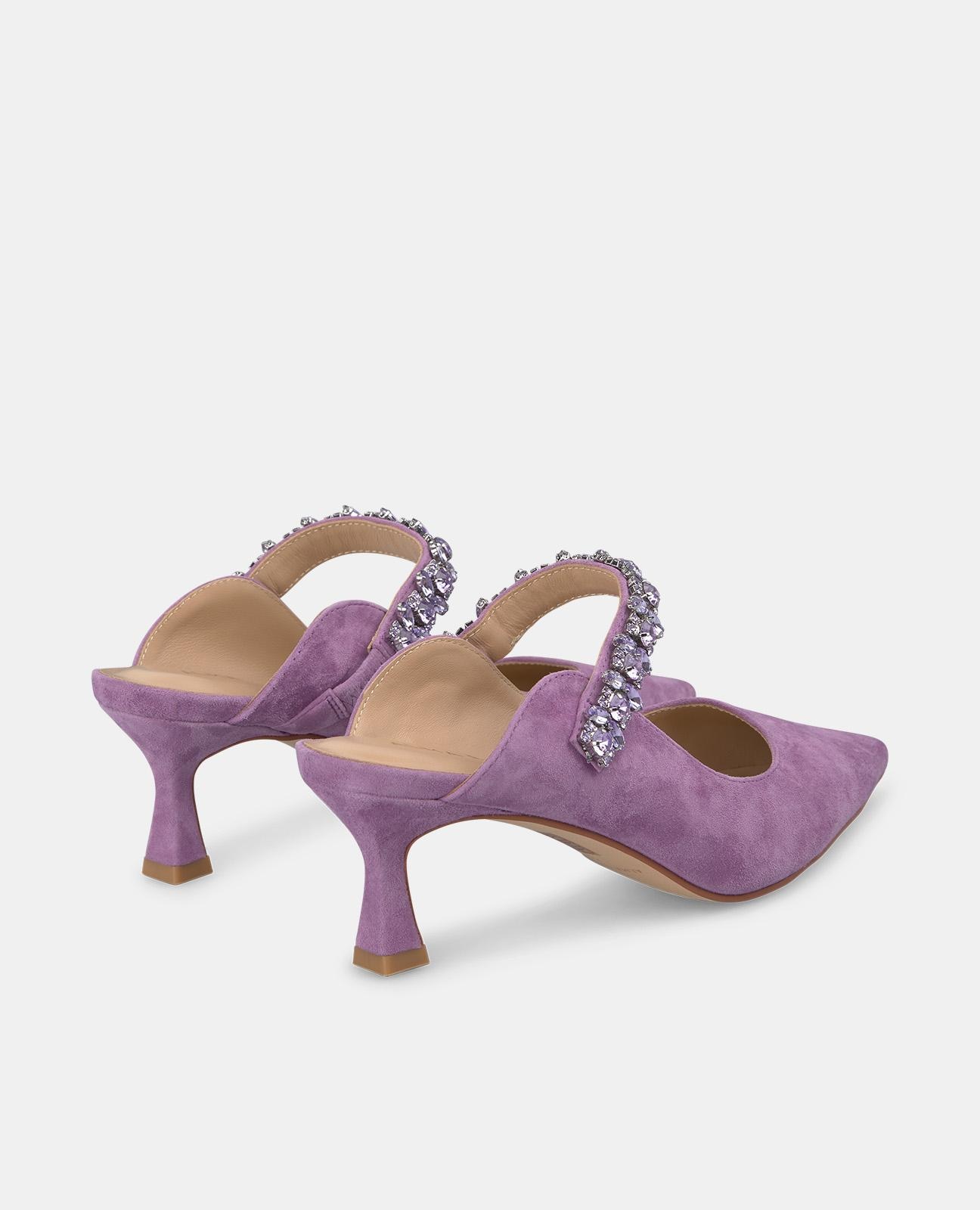 Sapatos de Salto em Pele com o Calcanhar Aberto Roxo-3