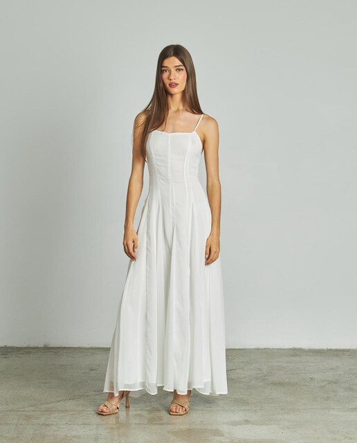 Imagem 0 de Vestido Comprido de Alças com Estampado Floral e Folhos com Fecho Zip