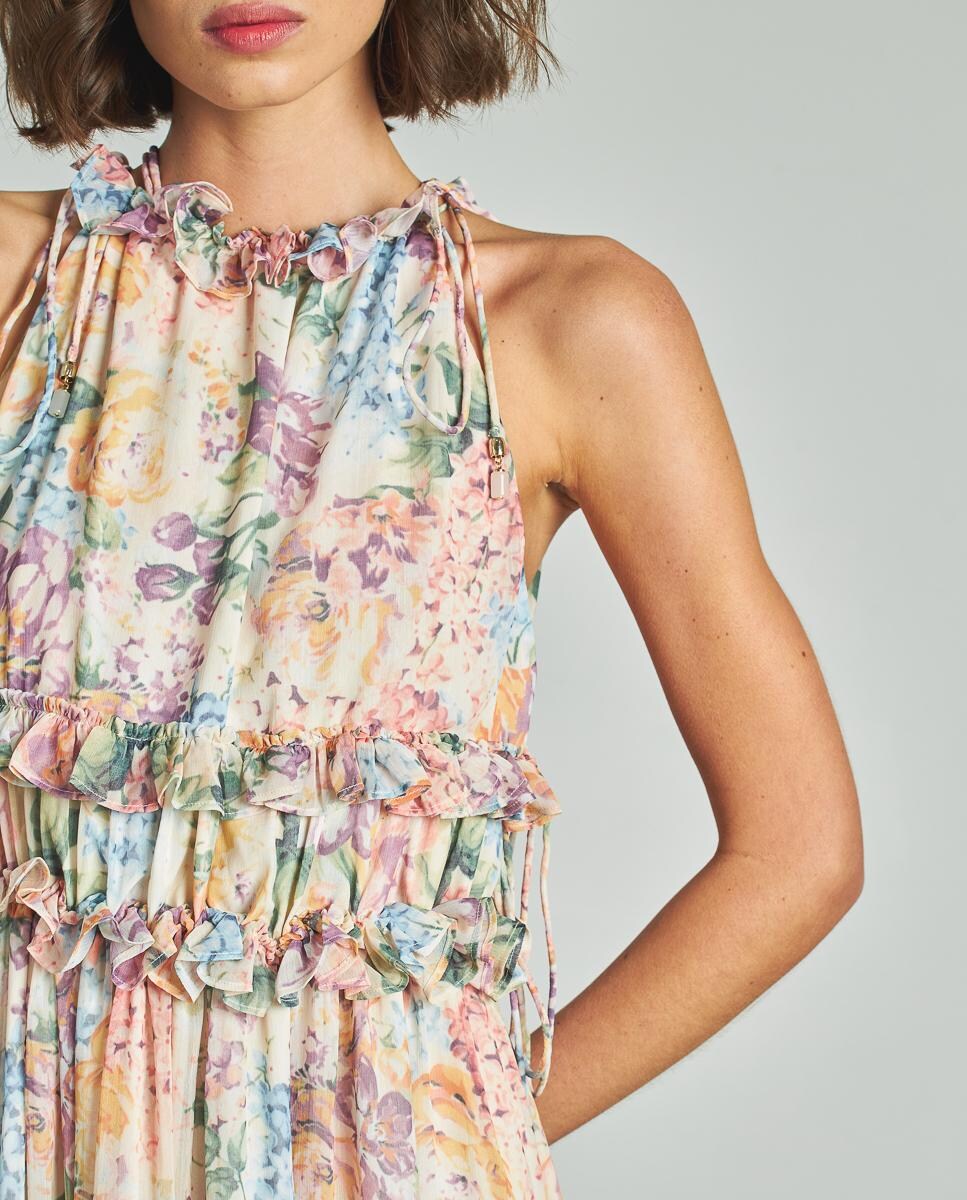 Vestido Midi Estampado com Gola Halter Multicolor-4