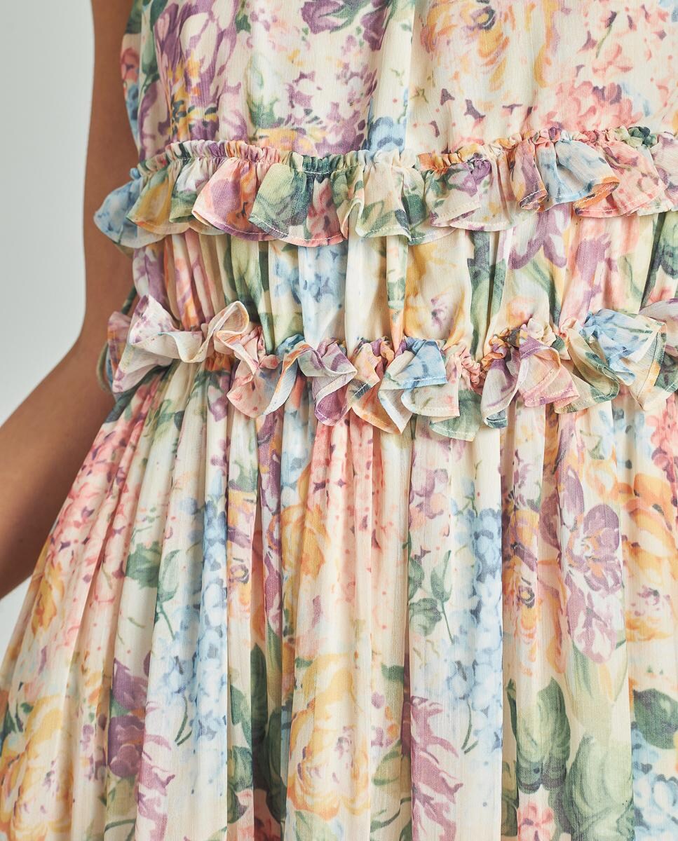 Vestido Midi Estampado com Gola Halter Multicolor-5