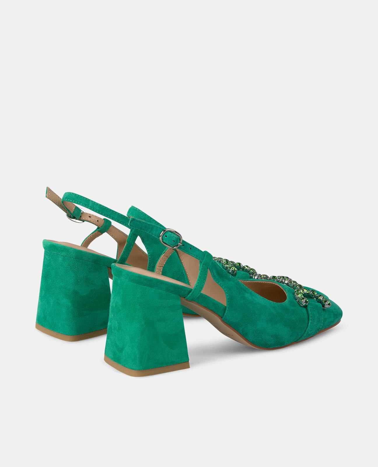 Sapatos de Salto com Biqueira Redonda e Detalhe de Pedraria Verde-3