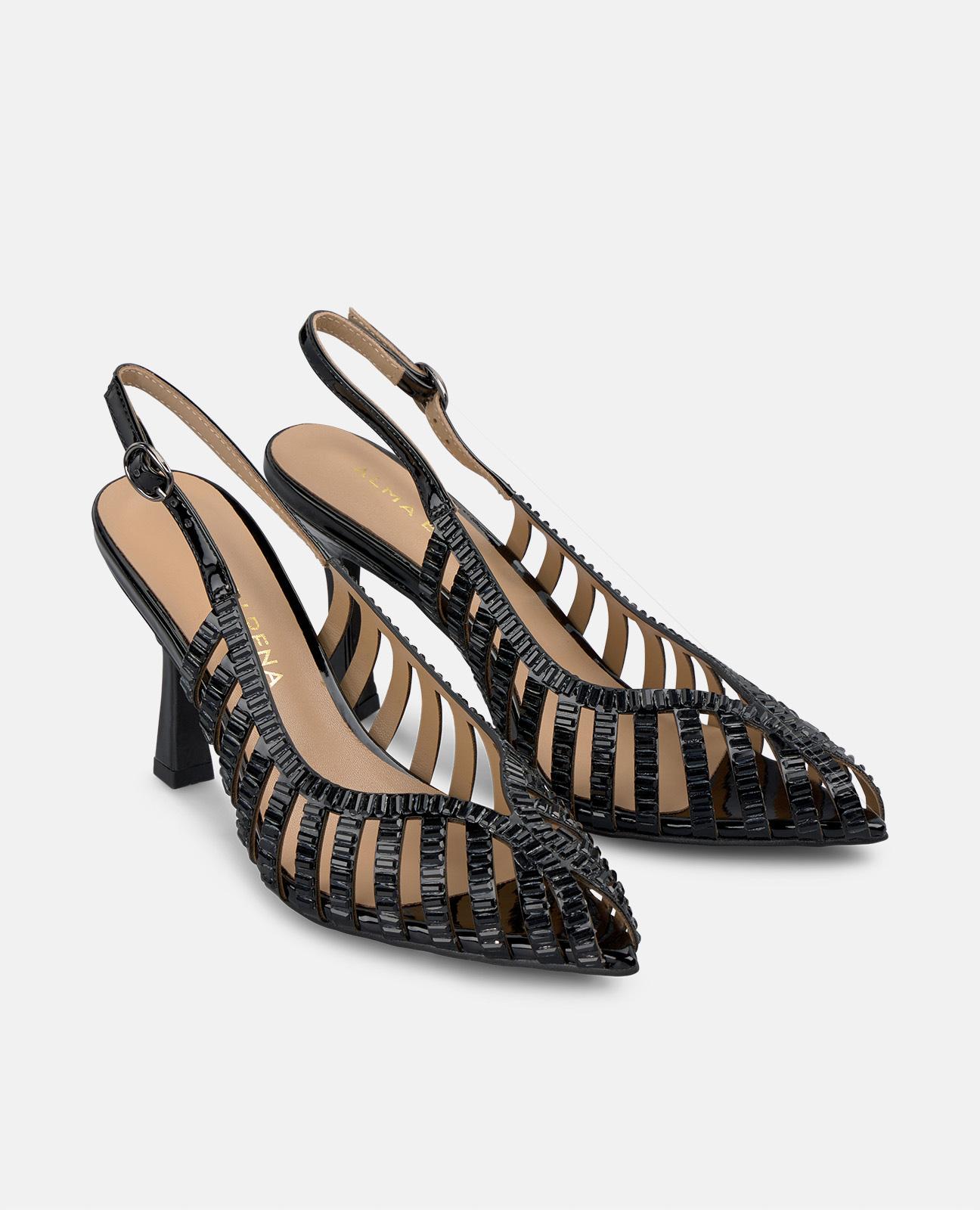 Sapatos de Salto com Pedraria Efeito Cristal e Fecho com Fivela Preto-2