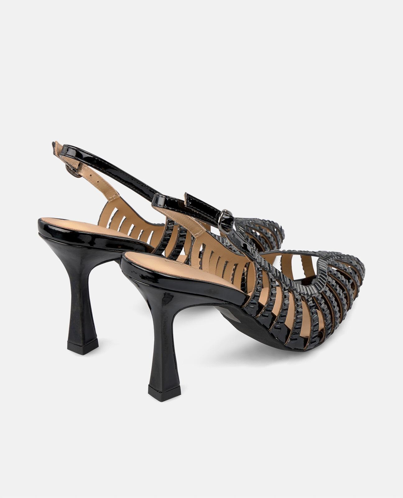 Sapatos de Salto com Pedraria Efeito Cristal e Fecho com Fivela Preto-3