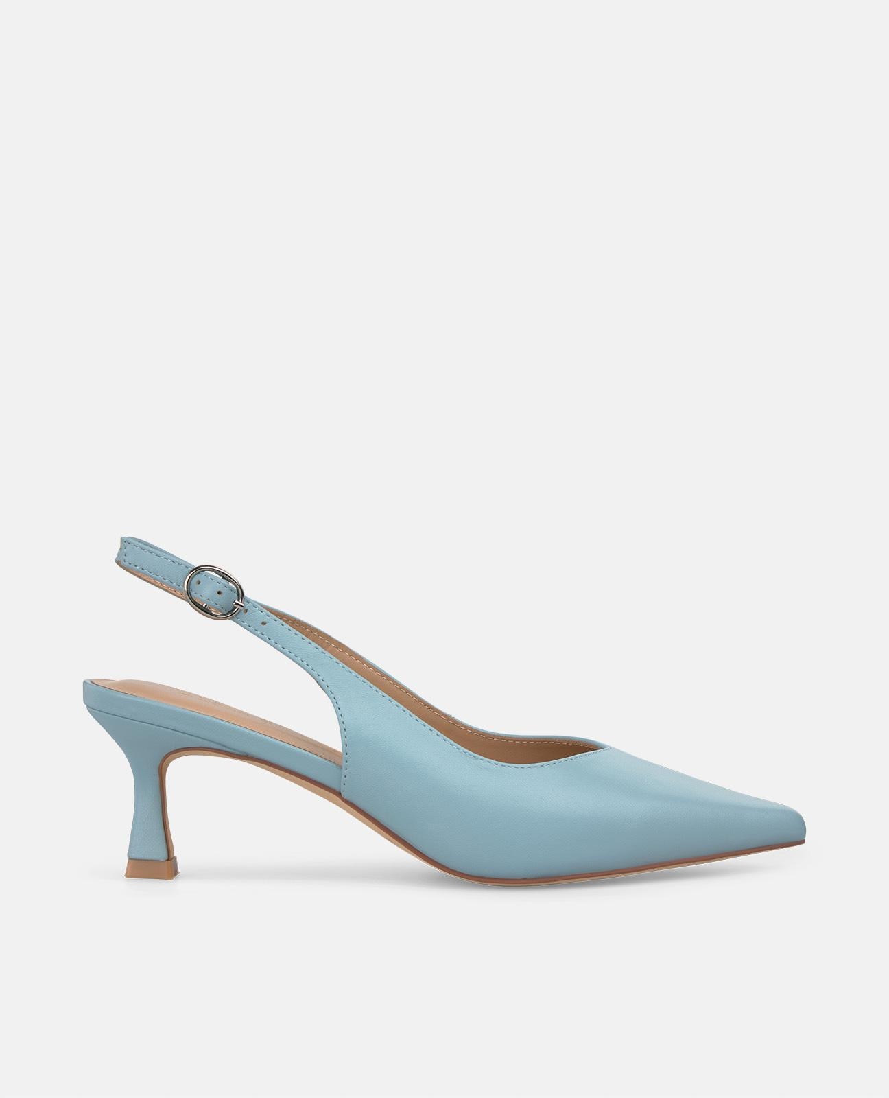Sapatos de Salto em Pele com o Calcanhar Aberto e Fecho de Fivela Azul-1