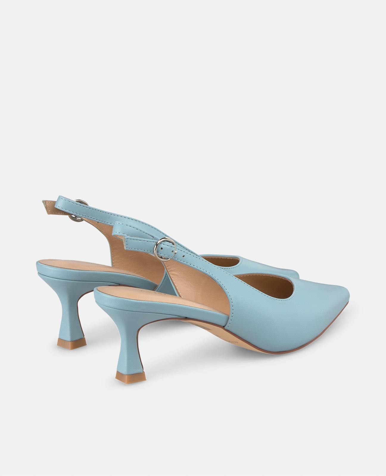 Sapatos de Salto em Pele com o Calcanhar Aberto e Fecho de Fivela Azul-3