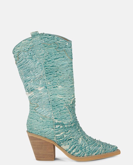 Imagem 0 de Botas de Pele Estilo Cowboy com Detalhes Bordados e Biqueira Afiada