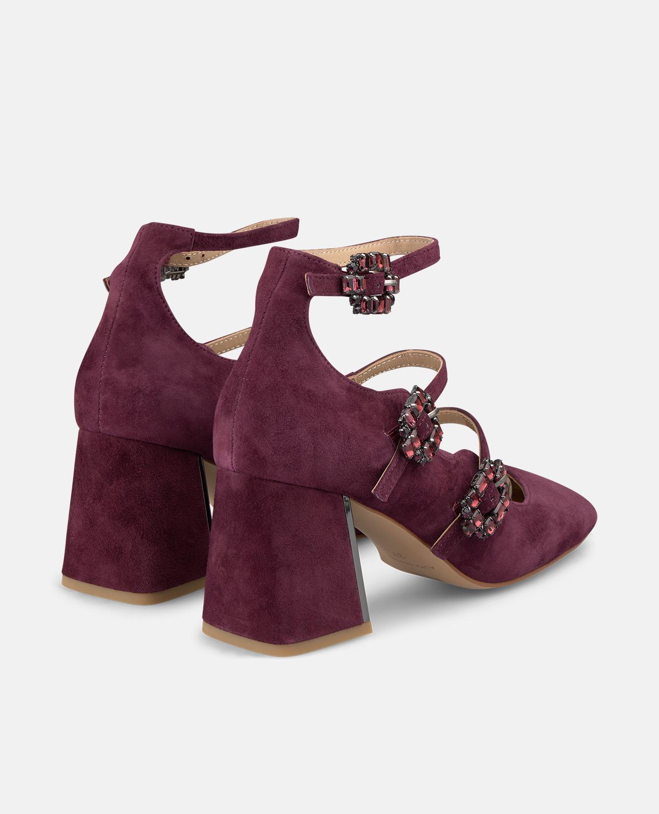 Sapatos de Salto com Fivelas Joia e Biqueira Quadrada Bordeaux-3