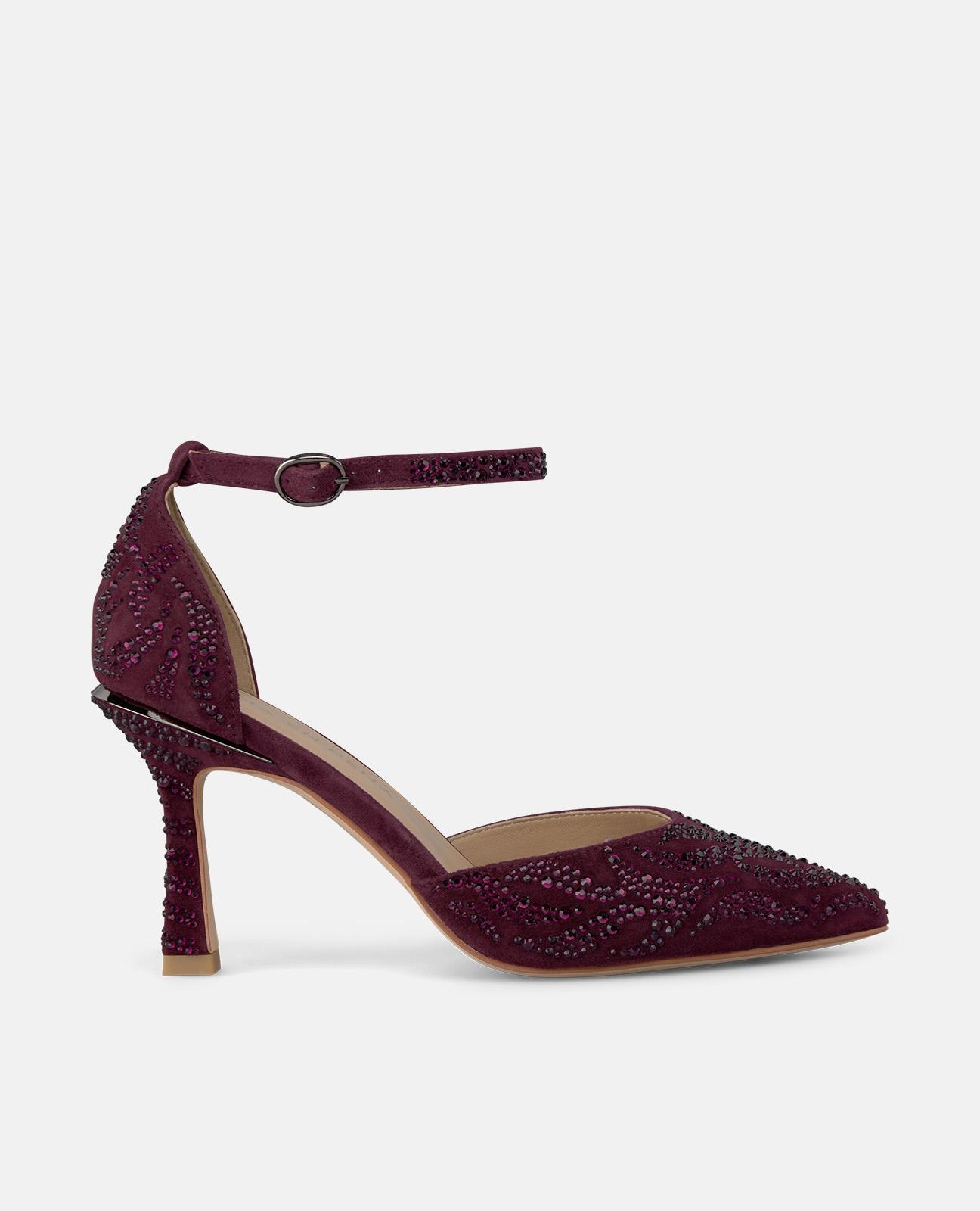 Sapatos de Salto com Detalhes de Pedraria e Biqueira Afiada Bordeaux-1