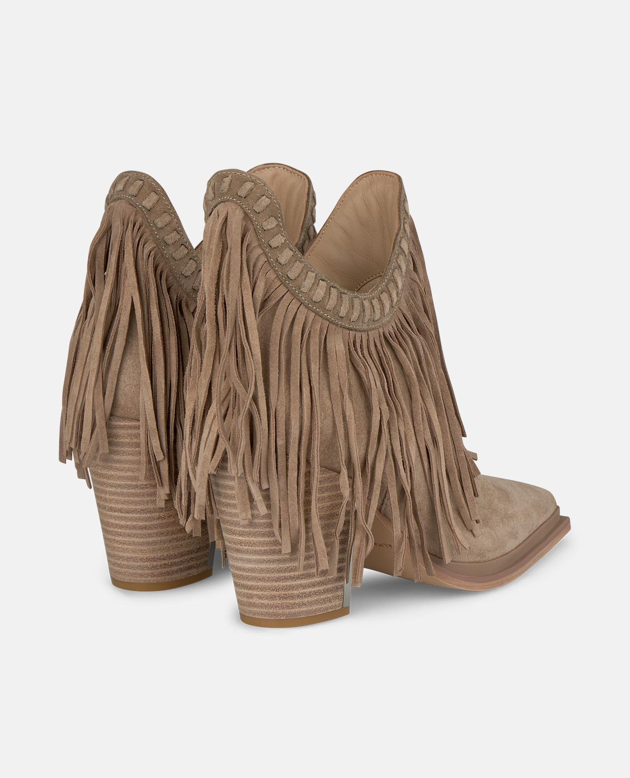 Botins Básicos com Salto Largo e Franjas com Fecho Zip Bege-3