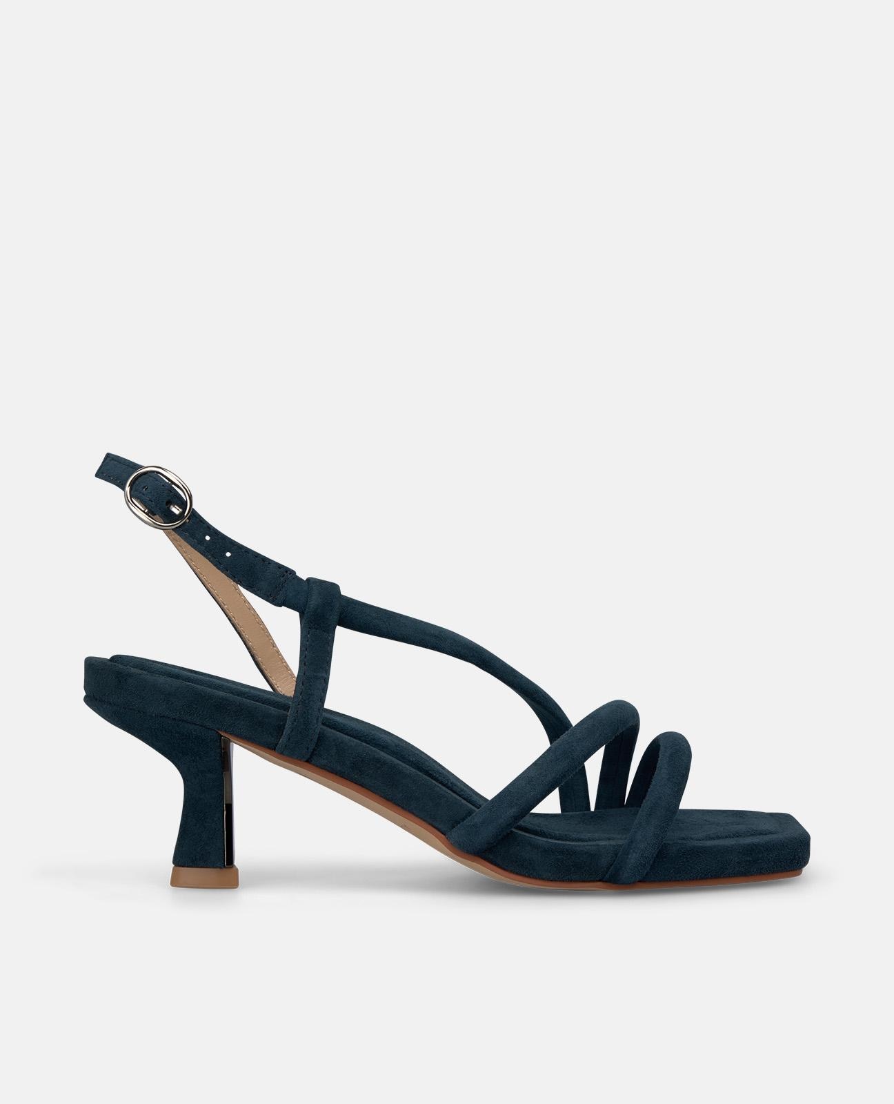 Sandálias de Salto com Tiras e Fecho de Fivela Azul-marinho-1
