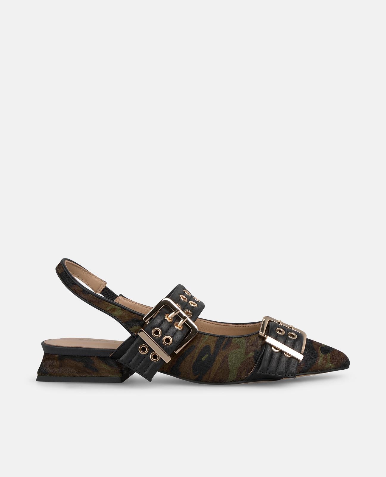 Sapatos Rasos com Fivelas Largas e Fecho Elástico Verde-1