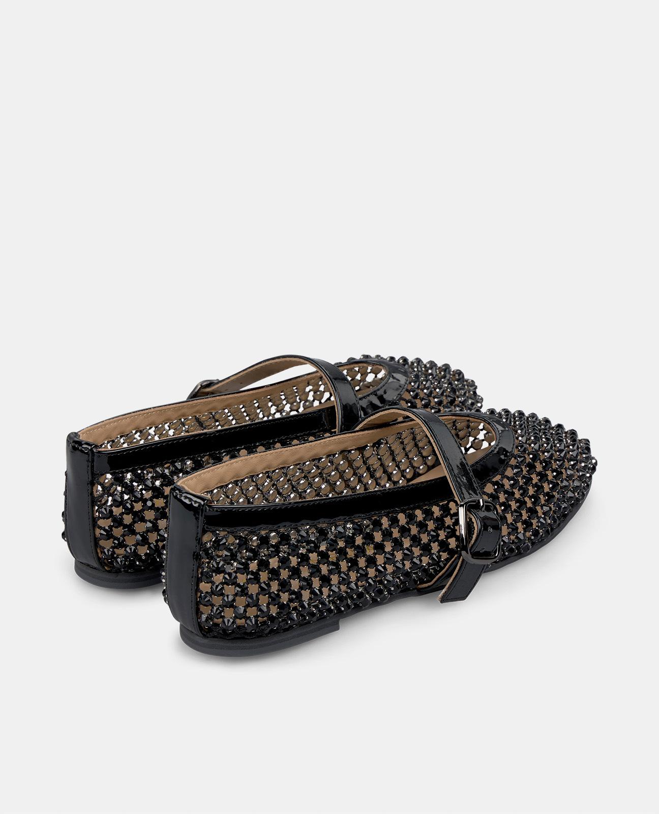 Sabrinas Rasas com Pedraria e Fecho de Fivela Preto-3