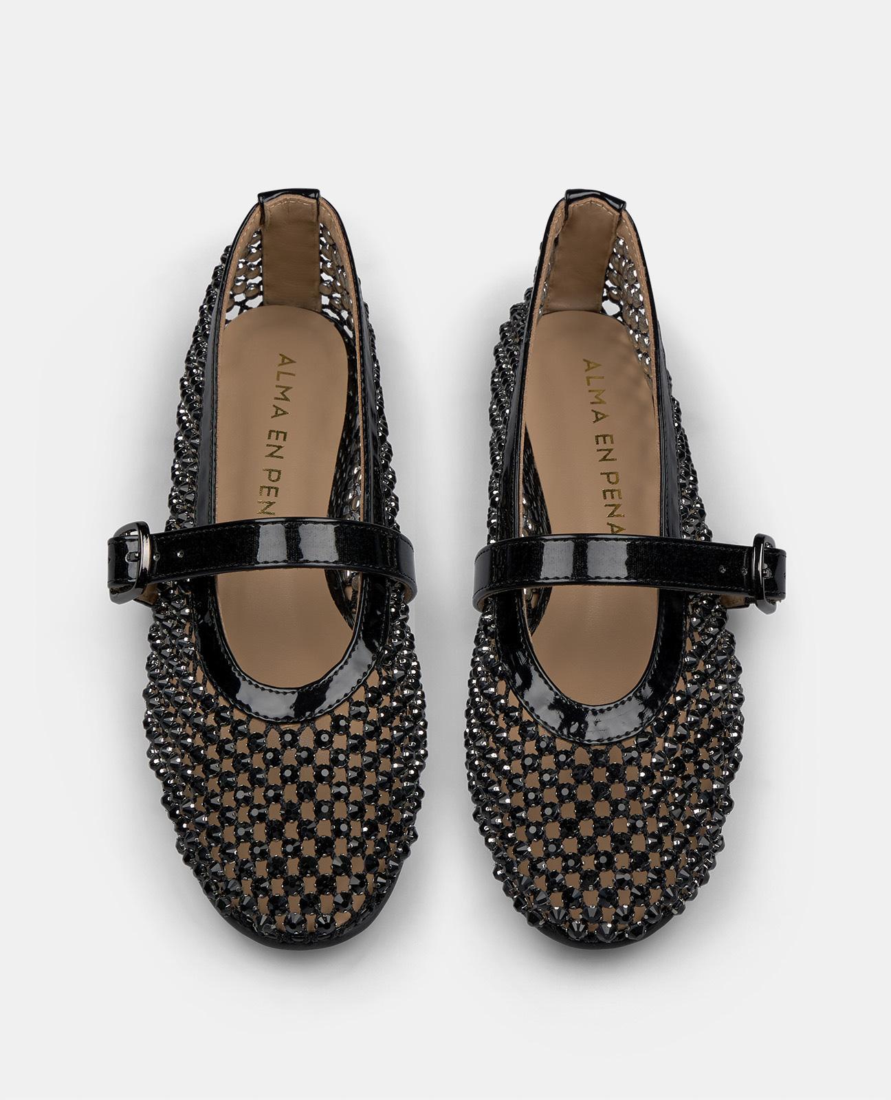 Sabrinas Rasas com Pedraria e Fecho de Fivela Preto-4
