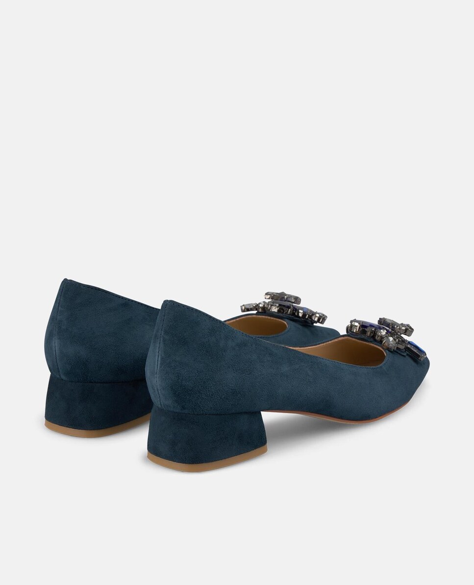 Sapatos Rasos com Broche Joia na Biqueira sem Fecho Azul-marinho-3