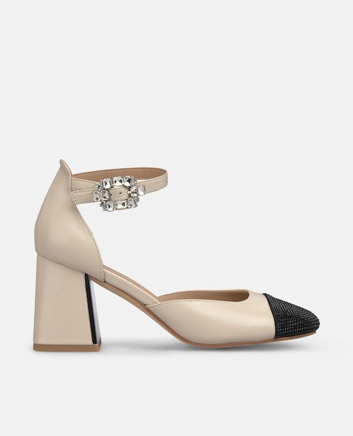 Imagem 0 de Zapatos de salón de mujer con tira en el tobillo y puntera cuadrada con detalle de pedrería