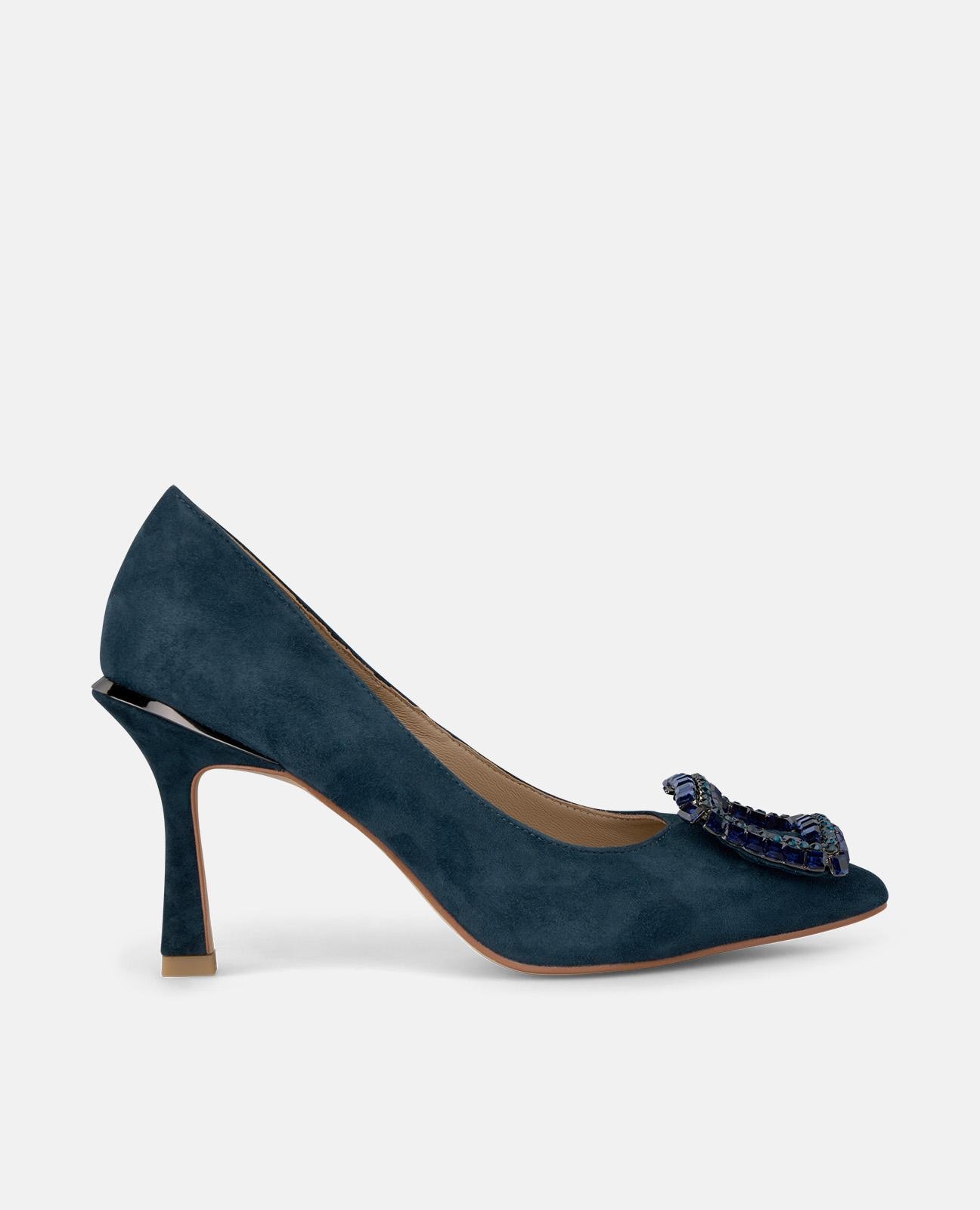 Sapatos de Salto com Adorno Quadrado e Biqueira Afiada Azul-marinho-1