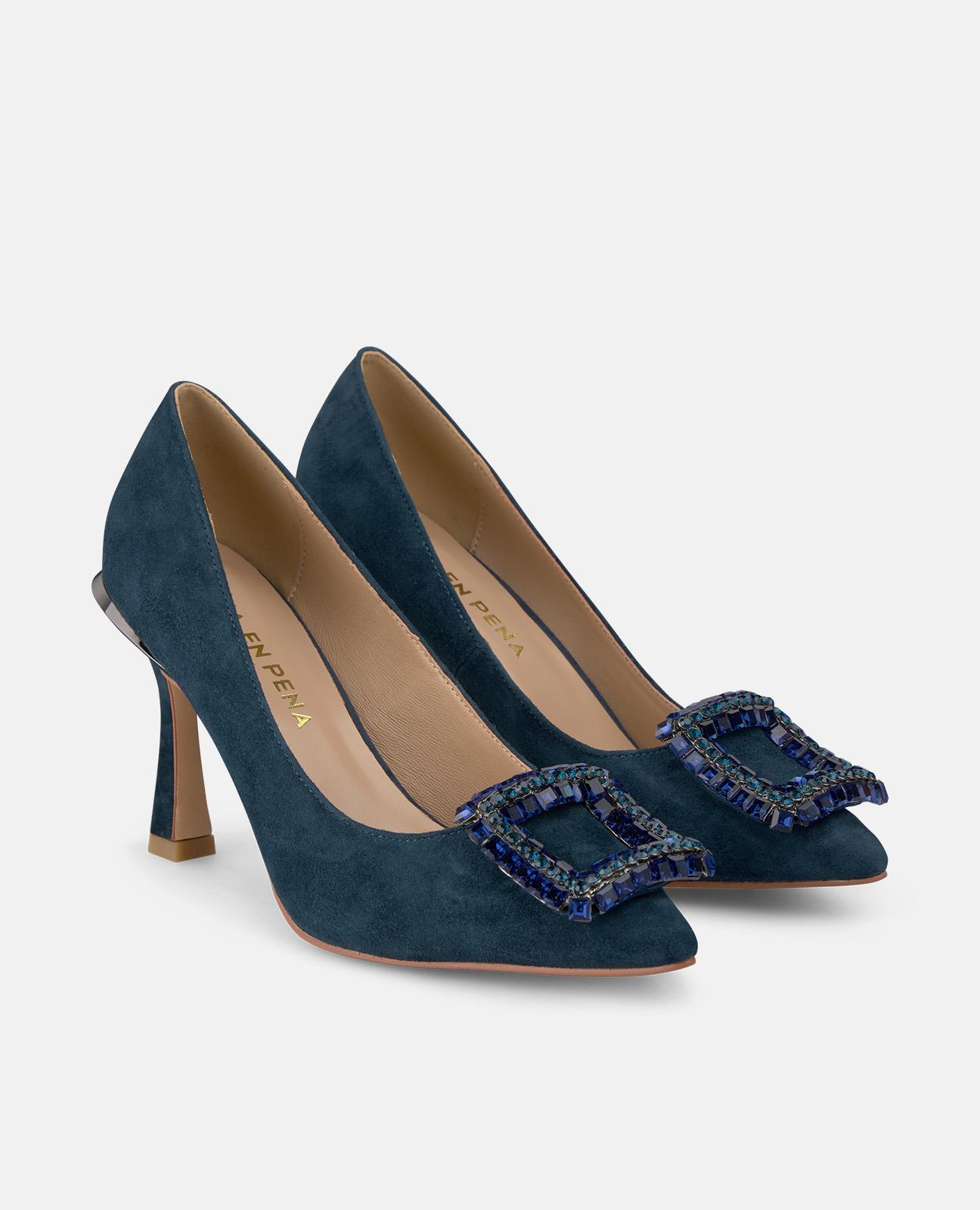 Sapatos de Salto com Adorno Quadrado e Biqueira Afiada Azul-marinho-2