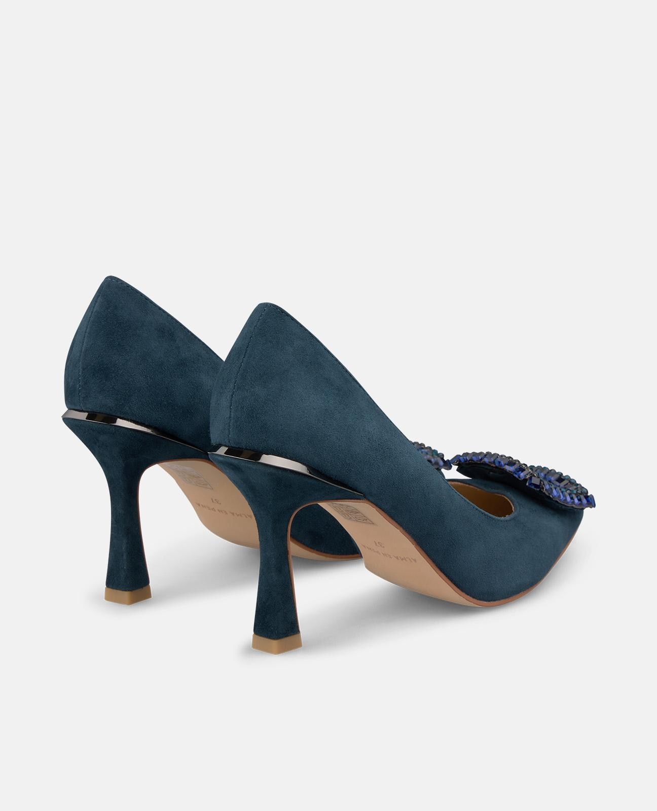 Sapatos de Salto com Adorno Quadrado e Biqueira Afiada Azul-marinho-3