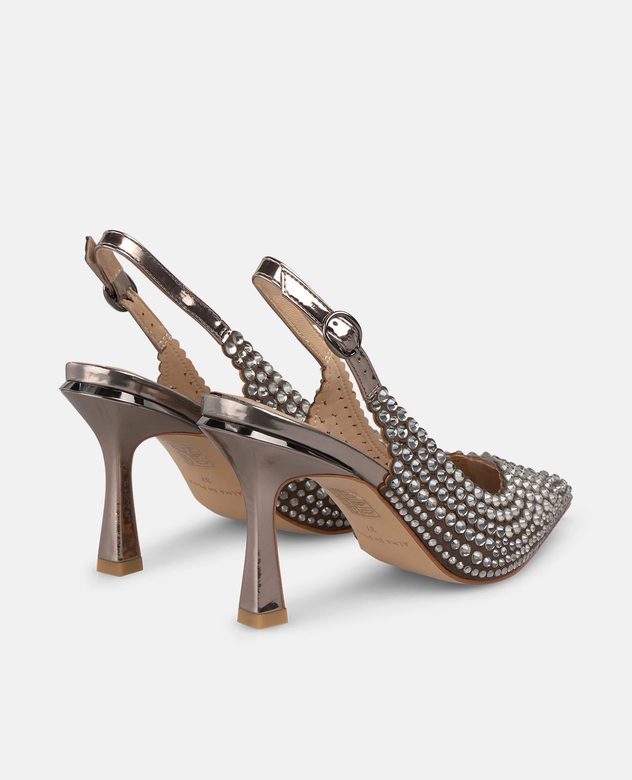 Sapatos de Salto com Detalhes de Pedraria e Biqueira Afiada Prata-3
