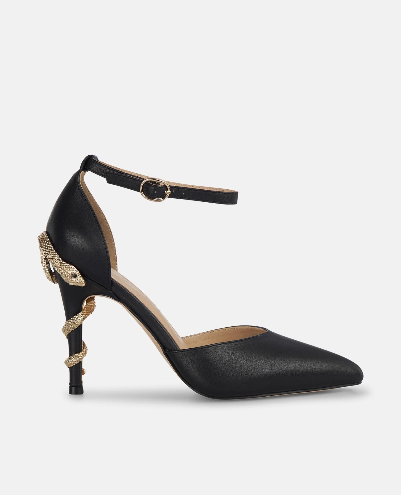 Sapatos de Salto com Serpente no Tacão e Fecho com Fivela Preto-1