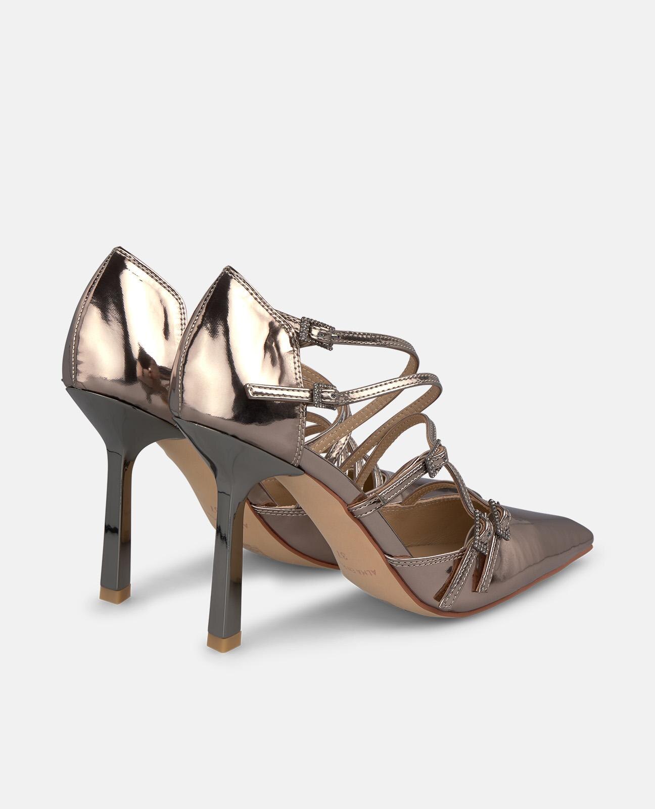 Sapatos de Salto com Tiras Finas Sobre o Peito Do Pé e Fecho com Fivela Prata-3