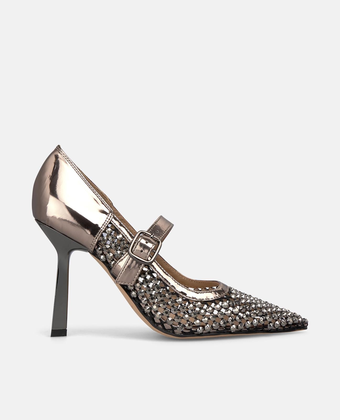 Sapatos de Salto de Rede com Pedraria Prata-1