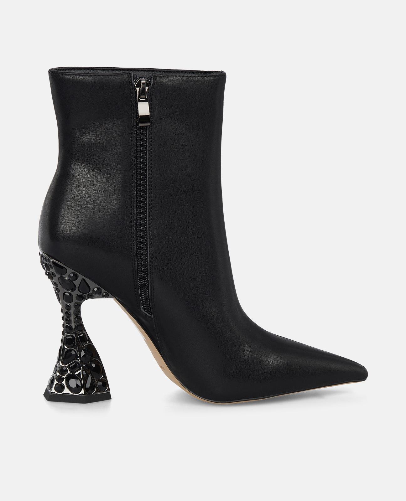 Botins com Tacão Joia em Forma de Funil Preto-1