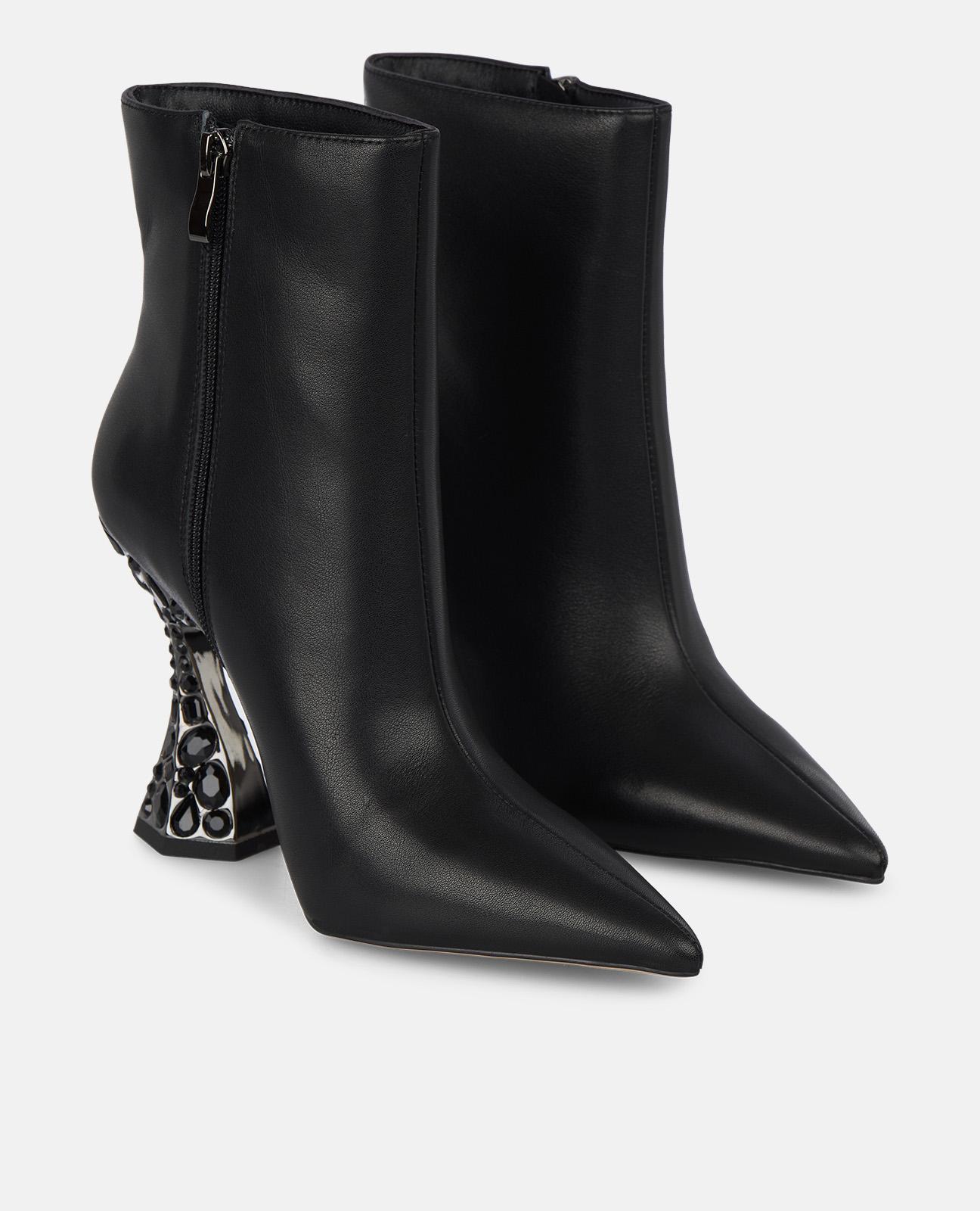 Botins com Tacão Joia em Forma de Funil Preto-2