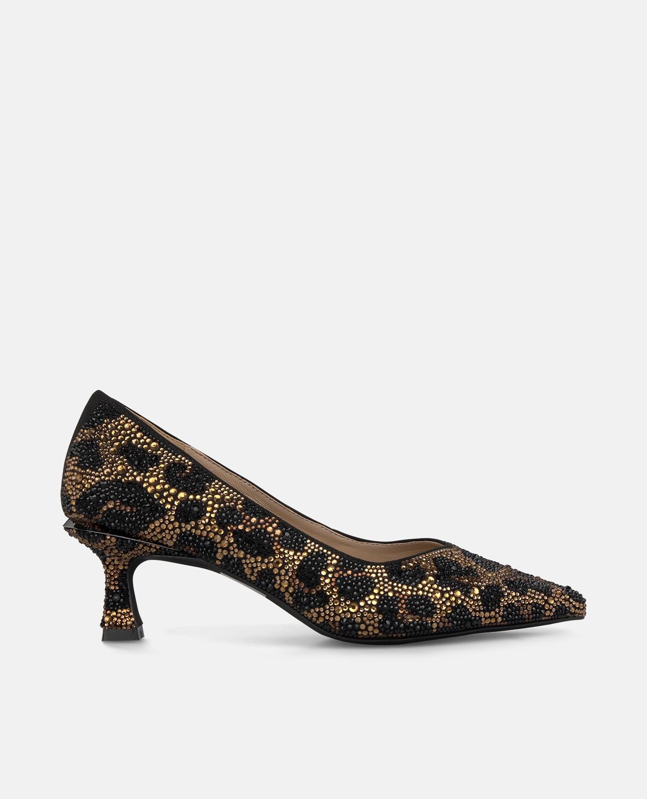 Sapatos de Salto Estampados com Detalhes de Pedraria e Biqueira Pontiaguda Estampado-1