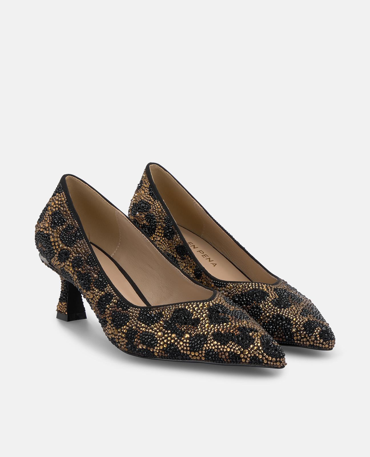 Sapatos de Salto Estampados com Detalhes de Pedraria e Biqueira Pontiaguda Estampado-2