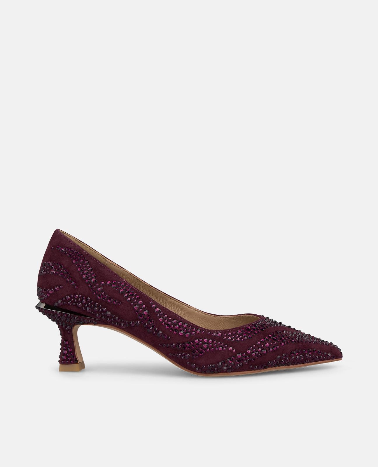 Sapatos de Salto com Detalhes de Pedraria e Biqueira Afiada Bordeaux-1