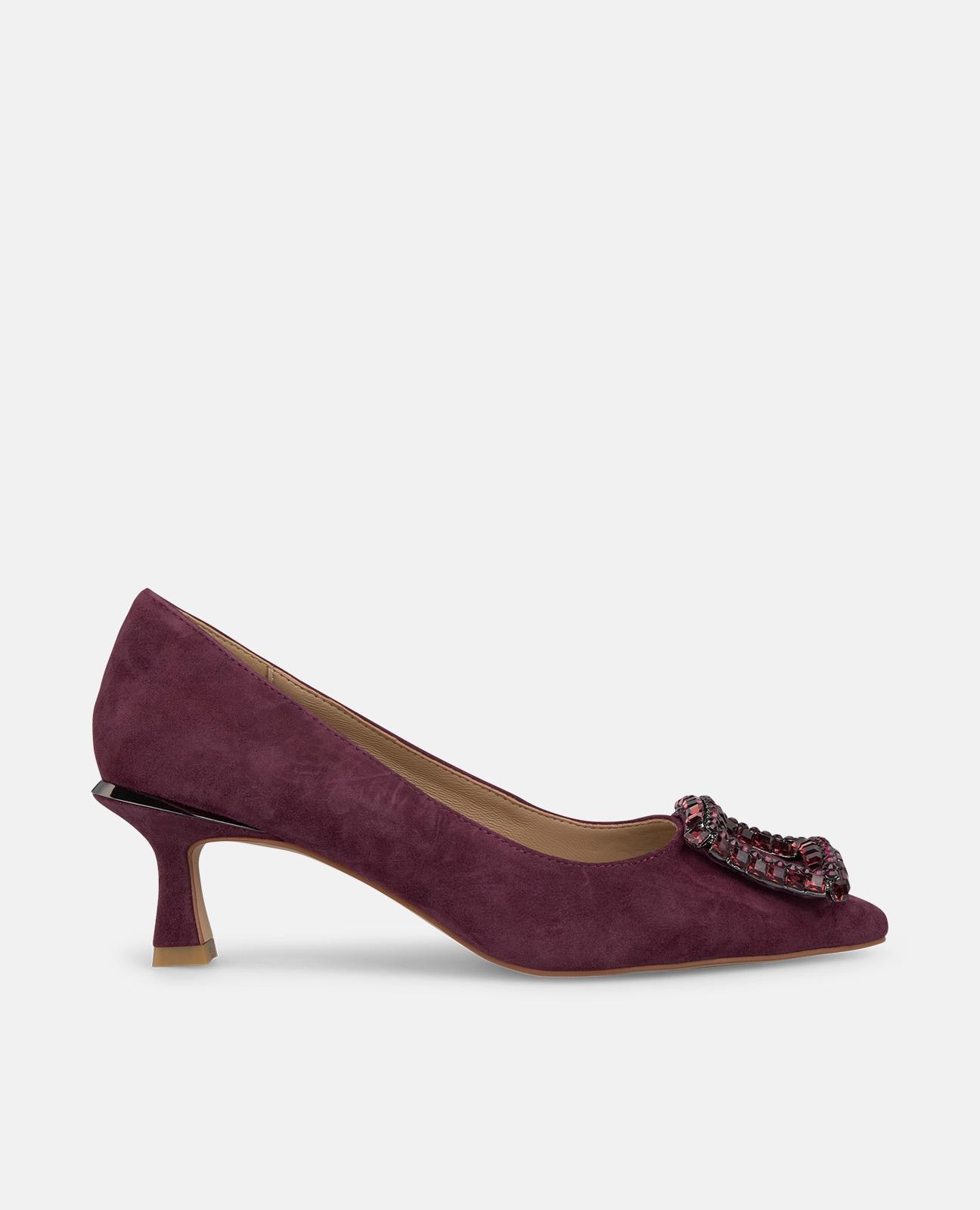 Sapatos de Salto com Broche Quadrado de Pedraria e Biqueira Afiada Bordeaux-1