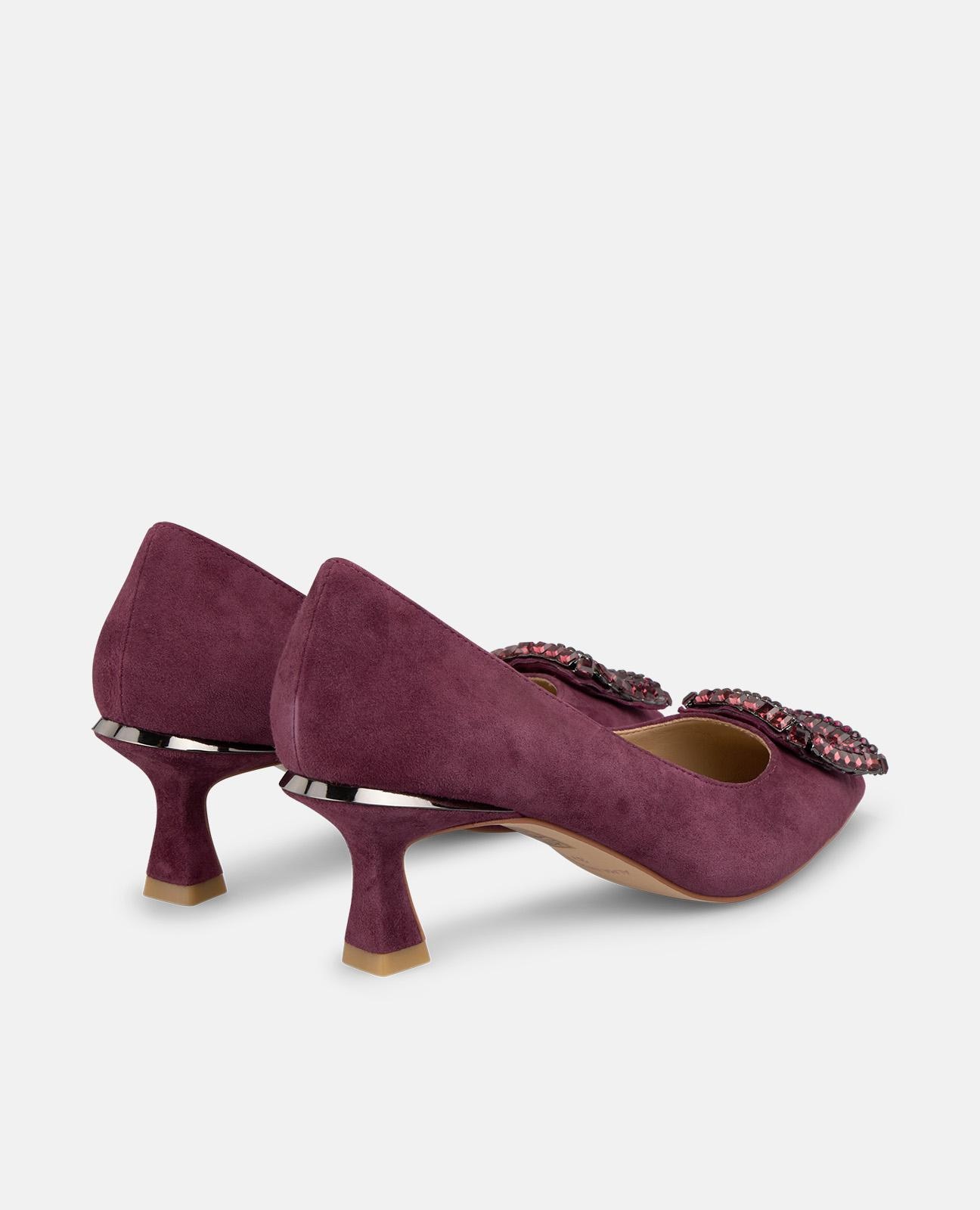 Sapatos de Salto com Broche Quadrado de Pedraria e Biqueira Afiada Bordeaux-2