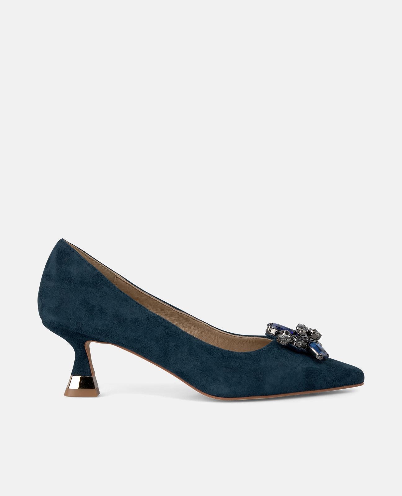 Sapatos de Salto com Flor de Pedraria e Biqueira Afiada Azul-marinho-1