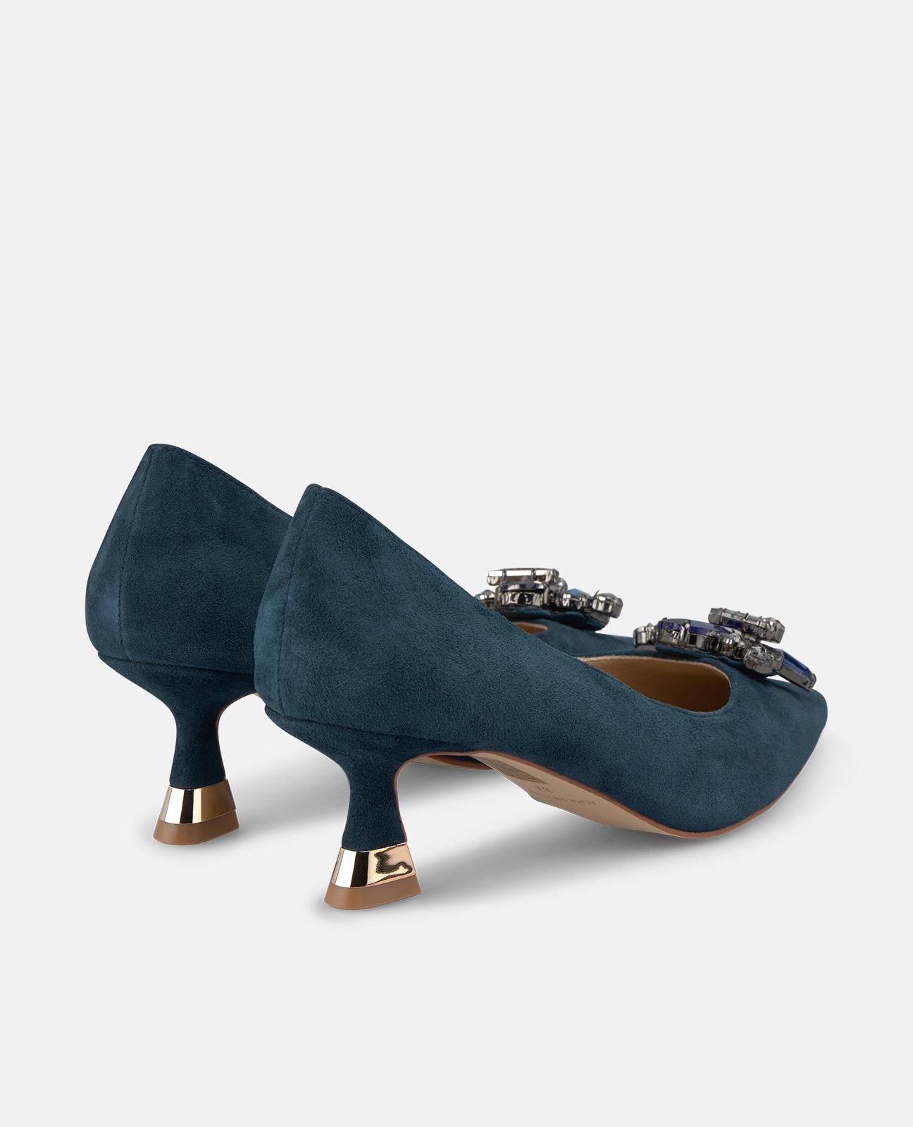 Sapatos de Salto com Flor de Pedraria e Biqueira Afiada Azul-marinho-3
